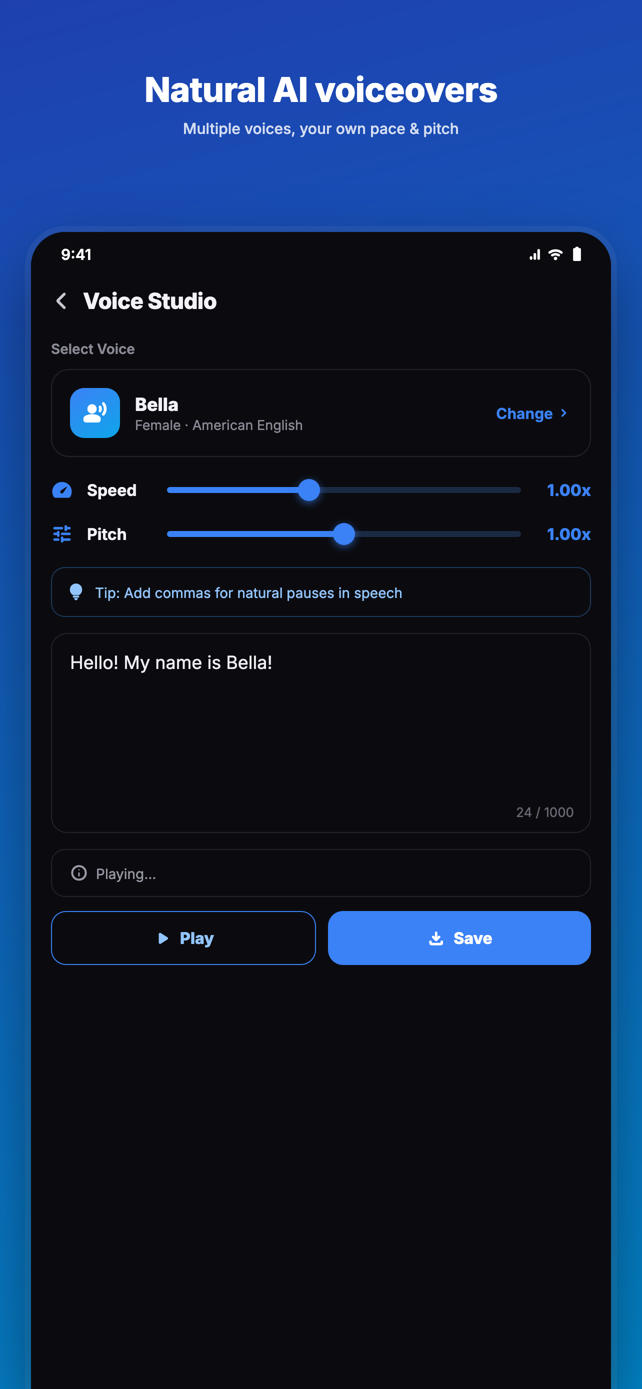 Voice studio with voice picker