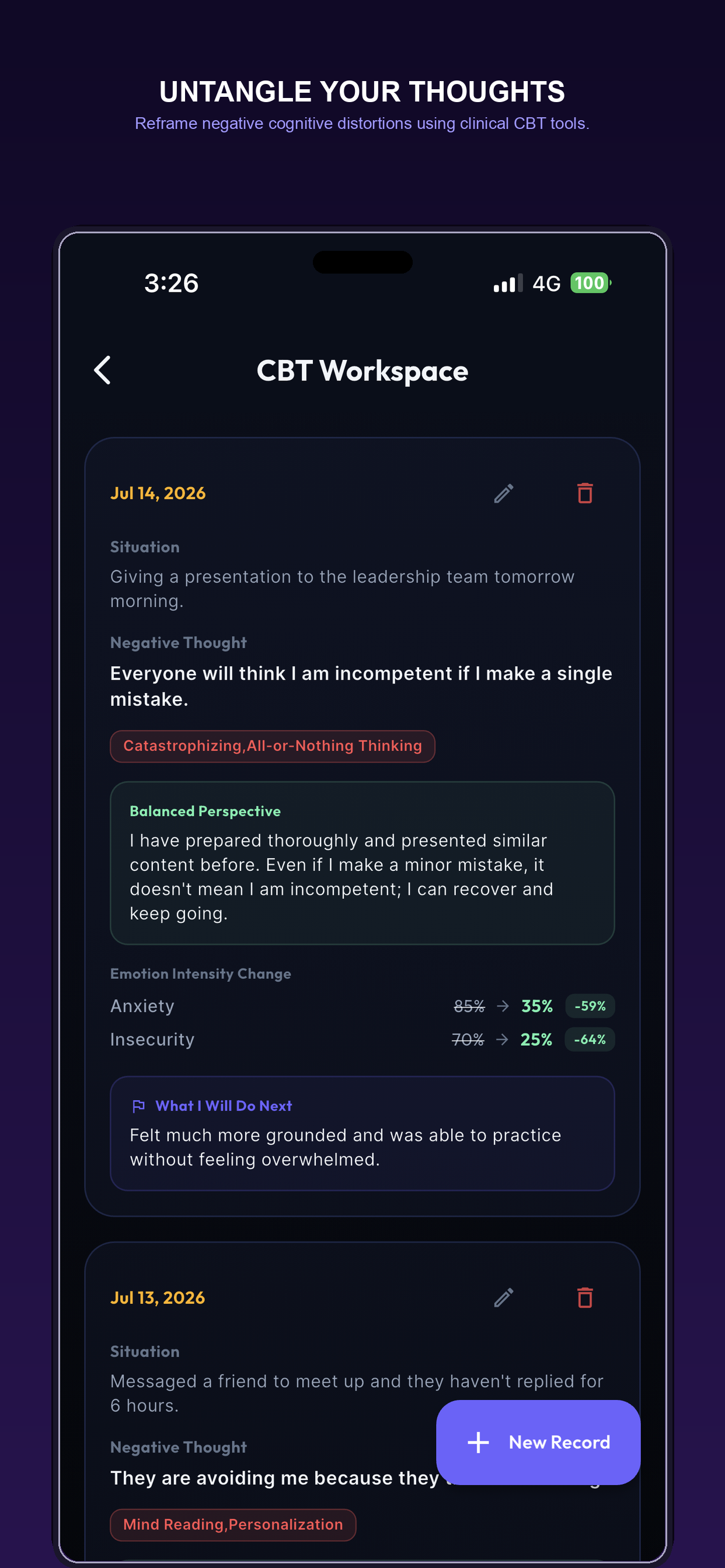 CBT Workspace screen